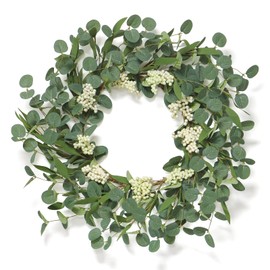Betylifoy Artificial Eucalyptus Wreaths for Front Door Summer Wreath 55 cm Large Green Leaf Wreaths Door Wreath with Berries for Walls Window Porch Farmhouse Patio Party Decoration (Green)