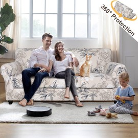 SearchI Newest Sofa Cover Couch Covers, 4 Pieces Sofa Slipcover with 3 Separate Cushion Covers Stretch Soft Furniture Protector for Living Room Couch Cover for Pets Kids(Sofa, Beige+Flower)