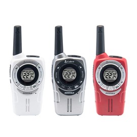 Cobra ACXT360 Water Resistant Walkie Talkies – Rechargeable, 22 Channels, Long Range 25-Mile Range Two-Way Radios 3-Pack, White, Silver and Red
