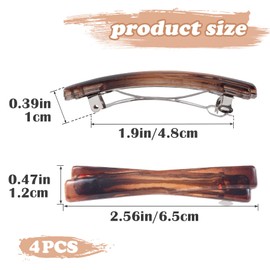 STSTR 4PCS French Barrette Hair Clips for Women, 2.5 Inch Small Tortoise Shell Hair Clip, Curved Glossy Thin Hair Flat Hair Accessories for Women (Black, White, Leopard Color, Amber)