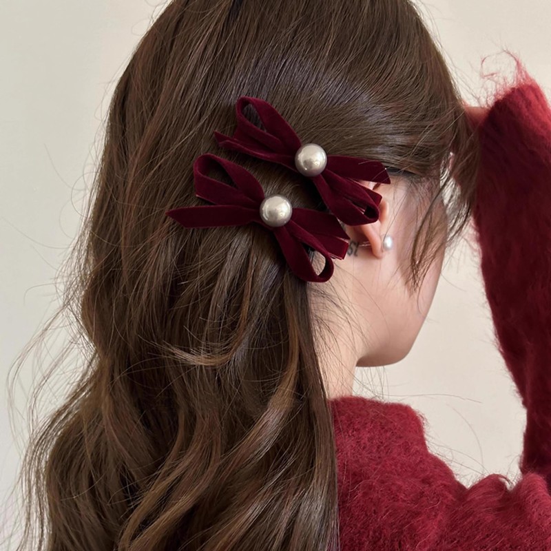 ベロア リボン ヘアアクセ 黒 ヘアクリップ 子供 2個セット 小さめ 髪飾 前髪