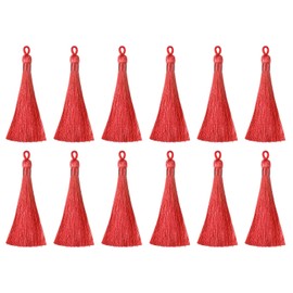 sourcing map Bookmark Tassels - 12Pcs 3.66" Silky Soft Mini Tassel with Loops for Keychain Graduation Handmade DIY Craft Accessory, Red