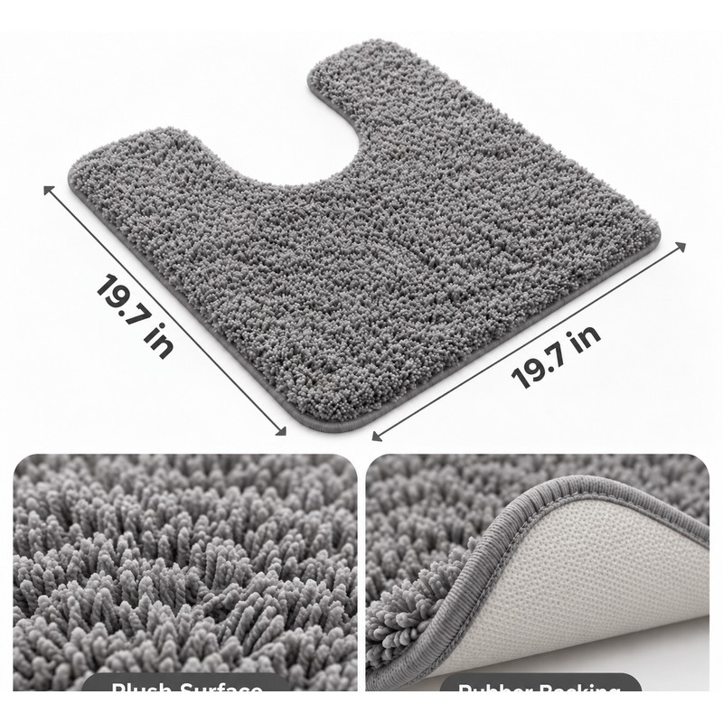 U-Shaped Bathroom Toilet Mat – Thick Plush Polyester Absorbent Rug
