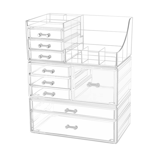 Cq acrylic Clear Makeup Organizer And Storage Stackable Skin Care Cosmetic Display Case With 9 Drawers Make up Stands For Jewelry Hair Accessories Beauty Skincare Product Organizing