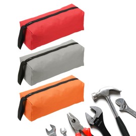 sourcing map 3pcs Zipper Utility Tool Bag 11.8x4x4 Inch, Red Orange Grey