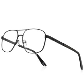 RB. Pilot Reading Glasses for Men Square Double Bridge Light Blocking Computer Readers Spring Hinge Metal Frame Acetate Legs