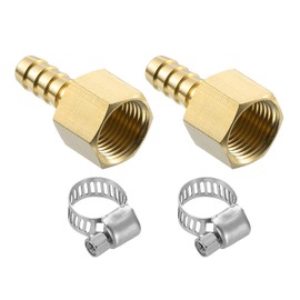 sourcing map 2pcs Brass Hose Barb Fittings, 5/16" Barb x 3/8" NPT Female Brass Barb Pipe Fitting Adapter with 2pcs Hose Clamps for Water Fuel Air
