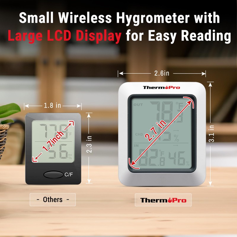 ThermoPro TP60-3 Digital Hygrometer Indoor Outdoor Thermometer Wireless Temperature and