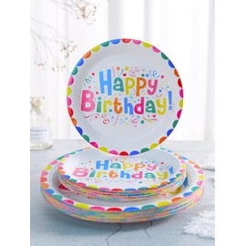 NORMAK Birthday Pattern, Round Paper Plates, Disposable Tray Plates, 10 Pieces, Birthday, Anniversary, Party, Camping, Events, Thank You Party, Parents' Party, Meeting, New Year, For Customers,