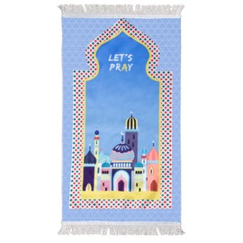 Windplusya Kids Prayer Mat Rug Muslim, Cartoon Tassel Prayer Mat, Islamic Muslim Praying Rug | Janamaz | Sajadah | Salah, Ramadan Eid Gift for Boys/Girls. (BLUE PRAY)