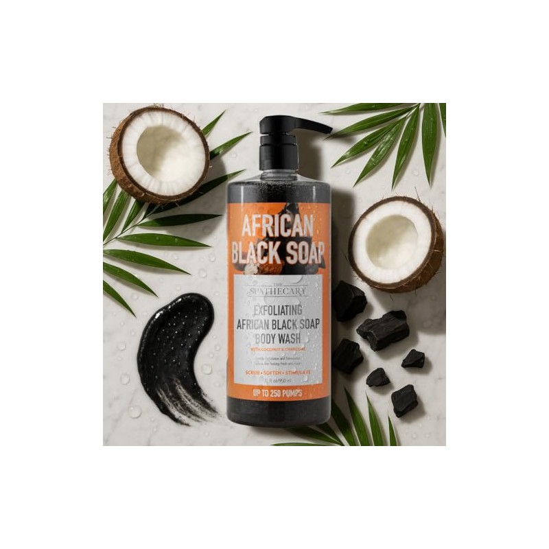 Jabón corporal exfoliante con coco y carbón, de African Black