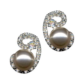 Silver Earrings Real Sterling Silver 925 Art Nouveau Art Nouveau Pearl Beige Zirconia Crystals Rhinestone Love Faith Hope Emotion Symbol Motif Style Object White Extravagant New Good Fashion