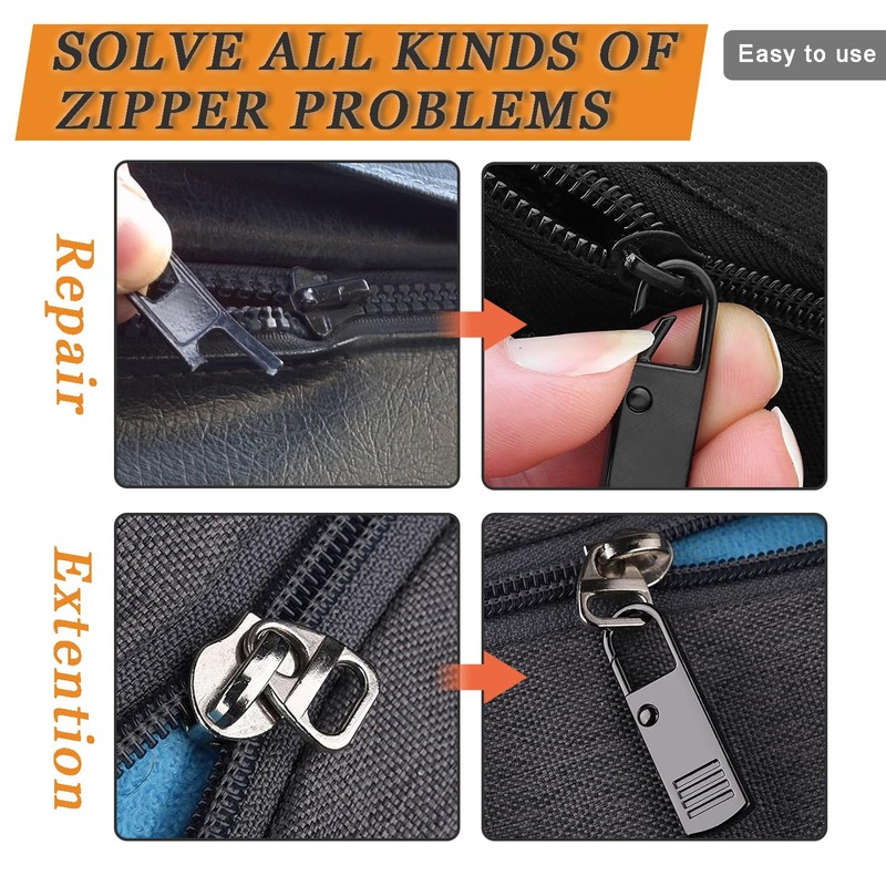 CooBigo 4 Pack Metal Zipper Slider Replacement + 8 Pack
