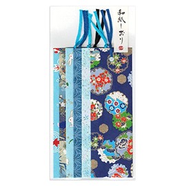 Yuzen Washi Pattern Dyed Bookmark Bookmarkers, 6 Pieces (Blue Type D Set)