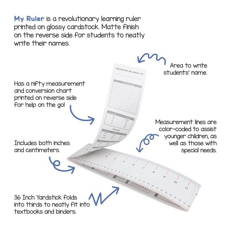 Paper Ruler - 36" Bulk Yardsticks for Classroom, STEM, Easy-to-Read