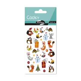 Maildor CY147C – Pack of 1 Cookie Sticker Sheet, 7.5 x 12 cm, 28 Stickers, Animals Christmas, 1 Pack