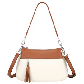 Over Earth Leather Handbags for Women Small Hobo Shoulder Bag Ladies Crossbody Purse(O111-2E Beige/Brown)