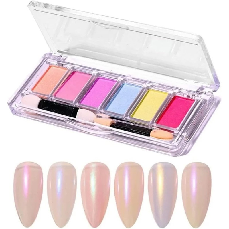 Polvo espejo para uñas 6 colores – Brillo alto y