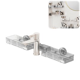 Dayinkes 24 Inch Suction Cup Over Sink Shelf, Foldable Over The Sink Shelf Bathroom, No-Punch Bathroom Sink Shelf Over Faucet, Bathroom Countertop Organizer, for Kitchen/Bathroom Organizer （Gray）