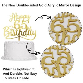Sleyberoy - Decoración acrílica de doble cara para tartas de cumpleaños 65 - Hello 65, saludos a 65 años, 65 aniversario/fiesta de cumpleaños, hombres y mujeres, decoración de pasteles seleccionados