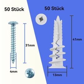 MANICAF Pack of 100 Insulation Dowels, 41 mm Dowels Set, Dowels for Insulation, Self-Drilling Plaster Dowels, Cavity Dowels Drywall Dowels for Plasterboard Panels (50 Pieces Facade Dowels, 50 Pieces