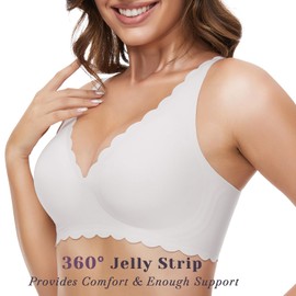 GXOULRRA Comfort Deep V Bra Women's Without Underwire Women's Bra without Underwire with Additional Bra Extension, White