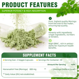 Moringa Capsules,Moringa Capsules Organic,Pure Moringa Powder Organic Supports Energy, Skin Health
