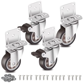 Zalslei L-Shaped Caster Wheels with Brakes, 1.25 Inches, 360 Degree Rotation, Silent, TPE Rubber Wheels, Free Casters with Screws, Stopper, Replacement Casters for DIY, Convenient Goods, Set of 4, Wheel Diameter 1.3 inches (32 mm) (2 Flexible Casters + 2 Brakes)