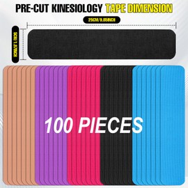 Kinesiology Tape Precut (5 Rolls 100 Precut Strips) Waterproof Athletic tape for Athletes Muscle Relief Elastic Sports Tape for Ankle Knee Shoulder Muscles (Pink Black Blue Purple Beige)