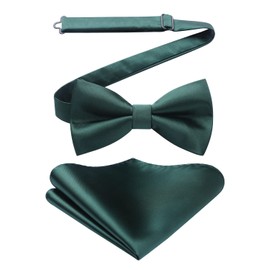 HISDERN Bow Tie Pre-Tied Men's Bow Tie with Pocket Square Set Plain Bow Tie Suit for Tuxedo Wedding, A1 green.