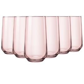 Biandeco Pink Highball Glasses Set of 6, Tall Glass Cups for Cocktail, Long Drink, Water, Juice, Ice Tea, Mojito, 16 oz Rose Color Bar Glassware