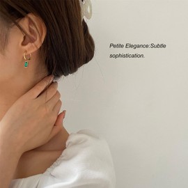 ALRNBY 18K Gold Plated Hoop Square Dangle Earrings Emerald Green Blue Red Black Cubic Zirconia Earrings Dainty Pretty Drop Jewelry(Emerald)