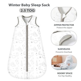 Mosebears Sleep Sack Baby Winter Wearable Blanket with 2-Way Zipper,2.5 TOG Cotton Sleep Sack Unisex (White Cloud, 6-12 Months)