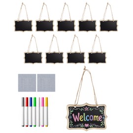 Gaahkai 10 PCS Large Hanging Chalkboard Signs, 9"x6" Reusable Double Sided Wooden Chalk Board for Wedding Kitchen & Party