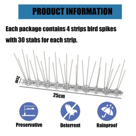 YODEN YODEN Bird Spikes (4 Pack) Stainless Steel Pigeon Spikes Powerful Deterrent To Birds, Crows And Woodpeckers, For Gardens And Windows Per Piece25 Cm