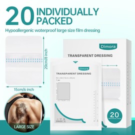 Dimora Transparent Film Dressing 6x8 inch 20 Packs with Hypoallergenic Adhesive, Large Waterproof Wound Bandages Post Surgical for Swimming, Tattoo Aftercare Bandage, IV Shield