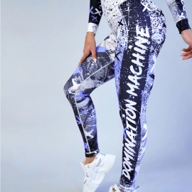 Women's High-Waisted Striped Yoga Leggings Breathable Stretch Punk Style with Hip Lift Elastic Waist for Running Collision PantColor: Blue, Size: L