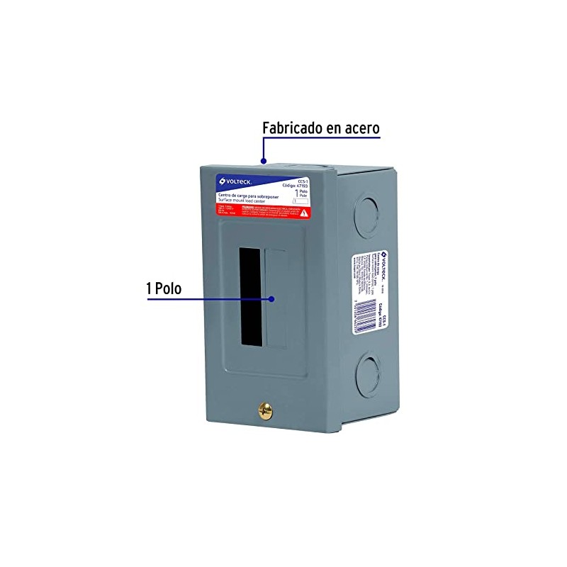 Volteck CCS-1, Centro de carga de sobreponer, 1 polo, Volteck