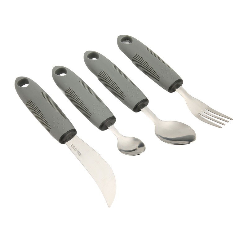 4pcs Adaptive Utensils Knife Fork Spoons Weighted Wide Handles Grey