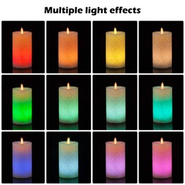 Flameless Candle, Real Wax LED Candle, Safety RGB Light, Run by 2 AA Batteries(not Included), Ivory Wax, D: 3.2'', H: 6.3'', Floral Pattern, Dancing Flame, Remote to Multi Color, 4H 8H Timer, Flicker