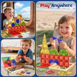 burgmate Magnetic Tiles Travel Set, 26PC 3D Diamond Mini Magnetic Building Toys with Storage Tin, Kid's Portable Essential Road Trip Activities Magnet Blocks for Toddler Boys Girls Ages 3+ Years