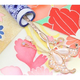 Miaomyao Kanzashi Hair Ornament, Japanese Dress, CZ Diamond, Bijou Pair, Couple, Butterfly, Flower, Butterfly, Flower Motif, Pink Gold, Hair Accessory (Beige)