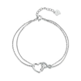 immobird Women's 925 Sterling Silver Inifinity Bracelet Infinity Heart Bracelets with Zirconia Adjustable Bracelet Gifts for Women Girls Girlfriend Mum, Sterling Silver, Cubic Zirconia