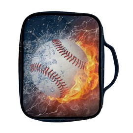 Biyejit Water Fire Baseball Bible Covers Case, Carrying Book Case with Handle and Zippered Pocket, Church Bible Bag Protective, Bible Book Covers for Women Men Girls Boys