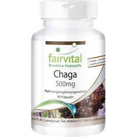 Fairvital Chaga Capsules – 500 mg Chaga Mushroom Powder per Capsule – High Dose – Inonotus Obliquus – Vegan – 90 Capsules