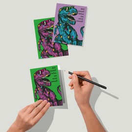 Ritzy RoseKids Dinosaur Christmas Cards, Funny T-Rex Holiday Cards, 24 Pack Boxed Set with Envelopes, Dino-Themed Stationery for Kids & Families, Deck Yourself Before You Wreck Yourself Cards