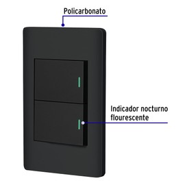 Volteck PA-APDO15-ELN, Placa armada negra 1 interruptor sencillo y 1 de 3vías línea Lisboa