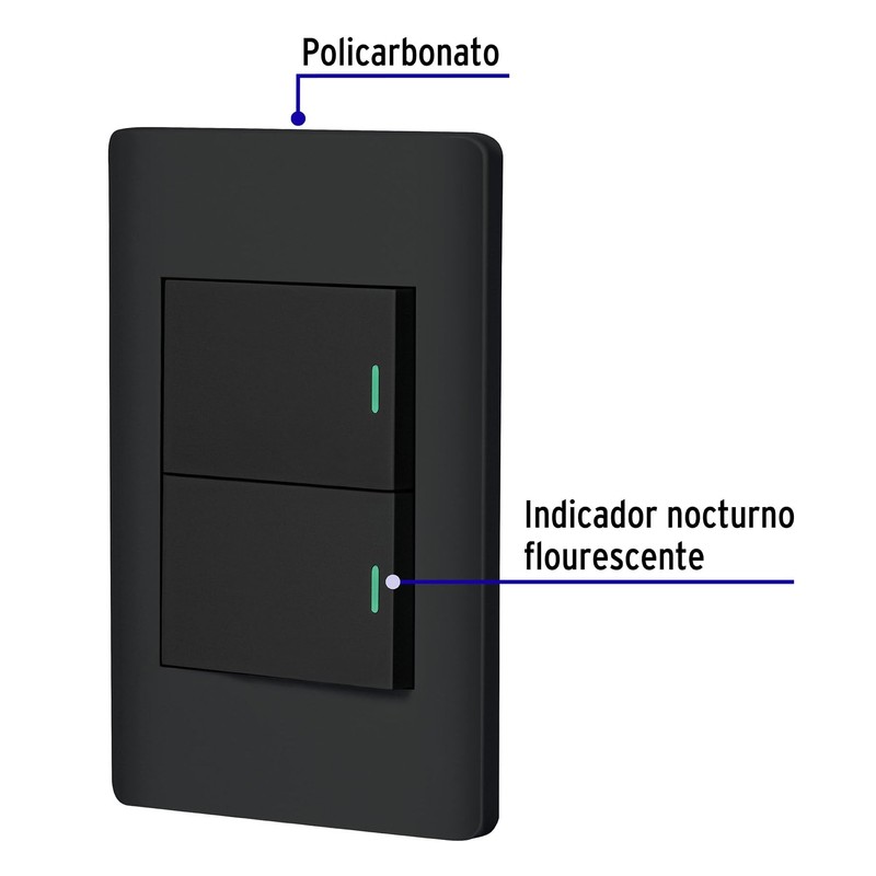 Volteck PA-APDO15-ELN, Placa armada negra 1 interruptor sencillo y 1
