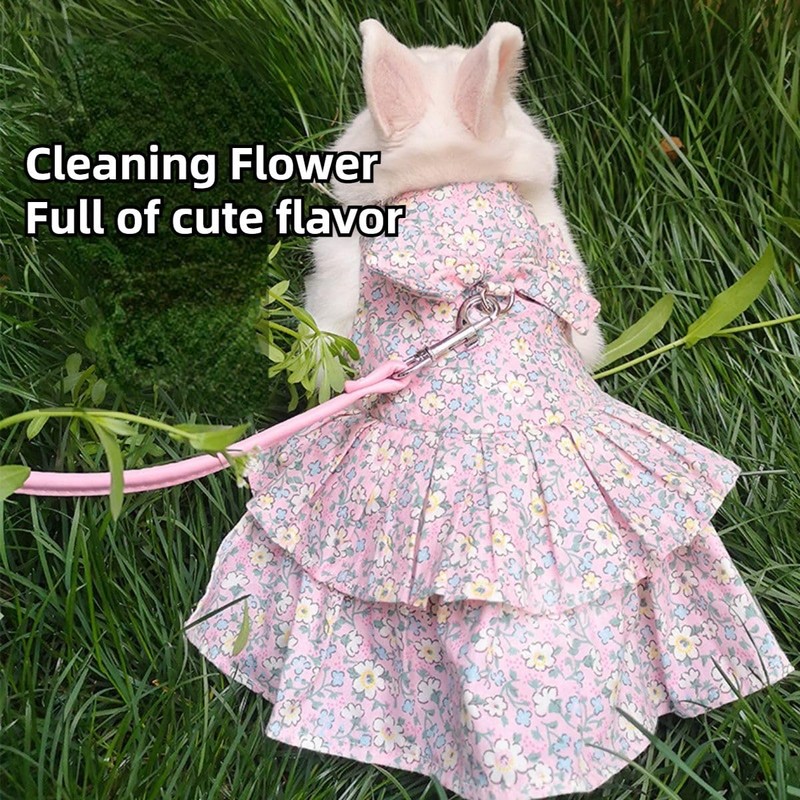 Rabbit Leash and Harness Set Adjustable Bunny Dress Clothes Outfit