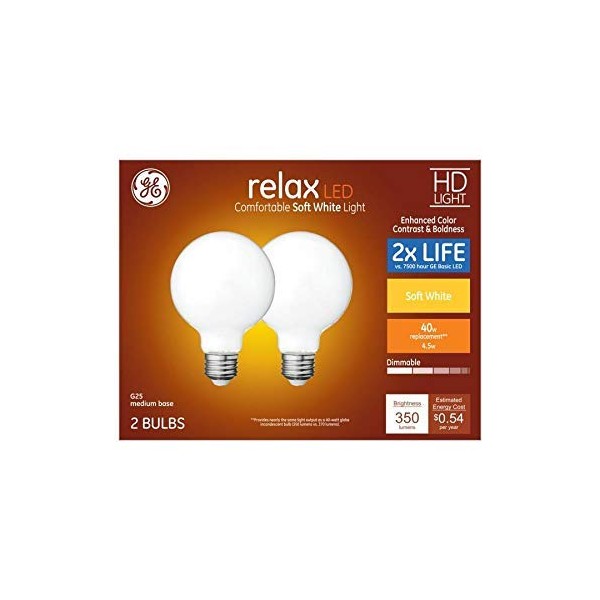 GE Relax 40-Watt EQ Soft White Dimmable Globe Light Bulb (2-Pack)